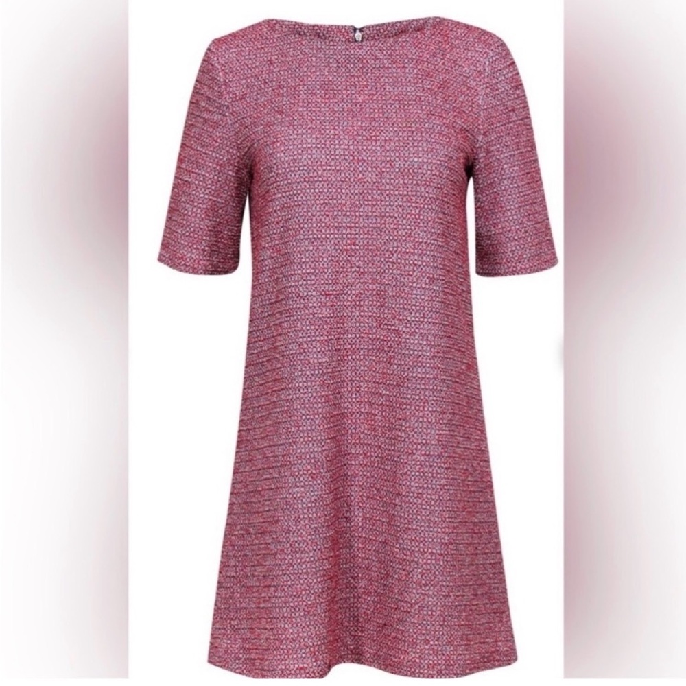 Alice and Olivia Red/Black/White Tweed Shift Dress Mod Preppy - Small Petite-EUC